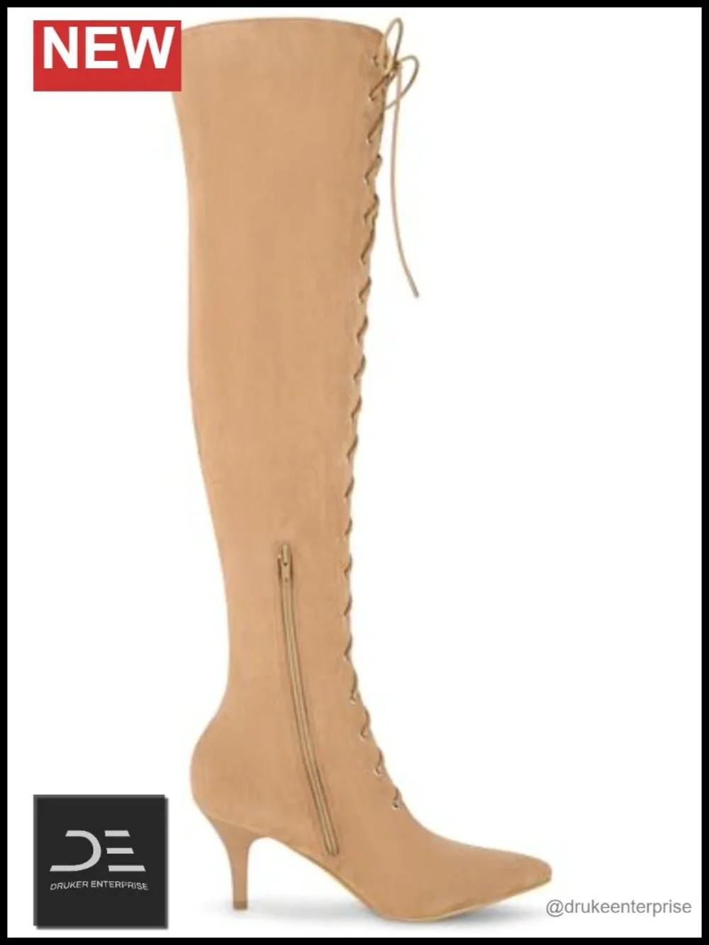 Over Knee Boots Stiletto Heel Lace Up Side Zip Faux Suede Memory Foam